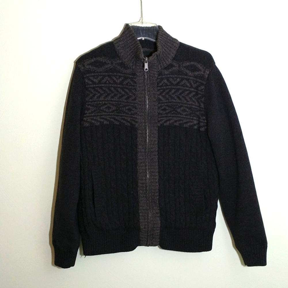 Utex, men's black and gray  fur lined sweater jacket. M.